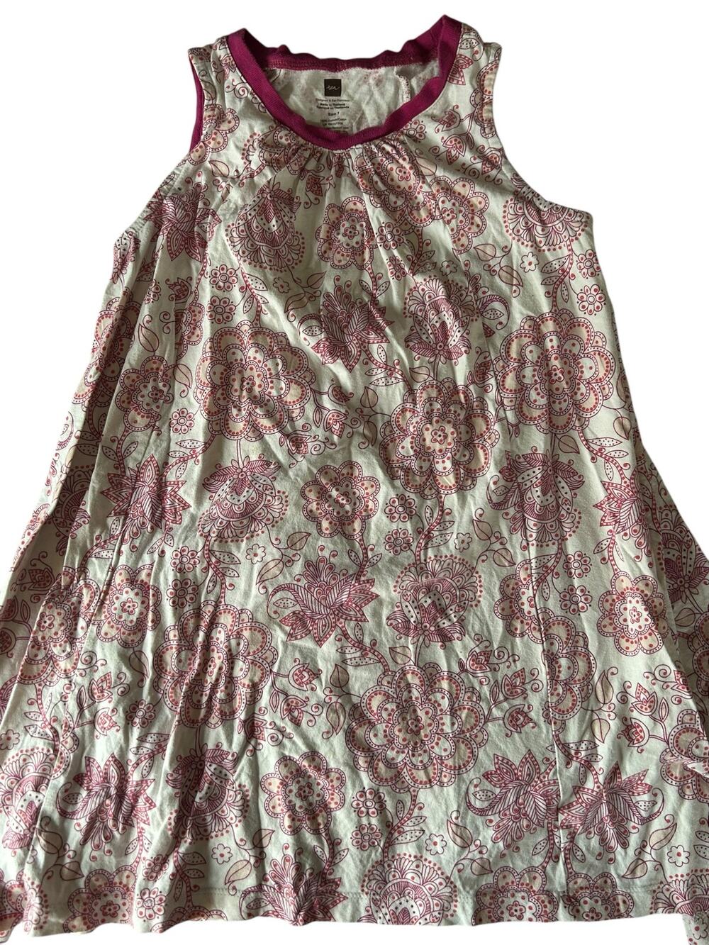 Tea collection pink white floral dress size 7